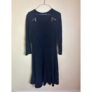 Ivanka Trump Knit Dress Zipper Detail Long Sleeve‎ Black Dress Size M